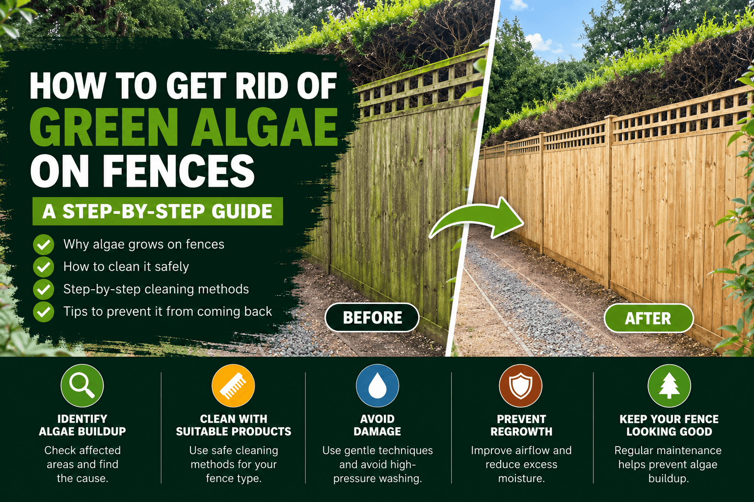 how to get rid of green algae on fences